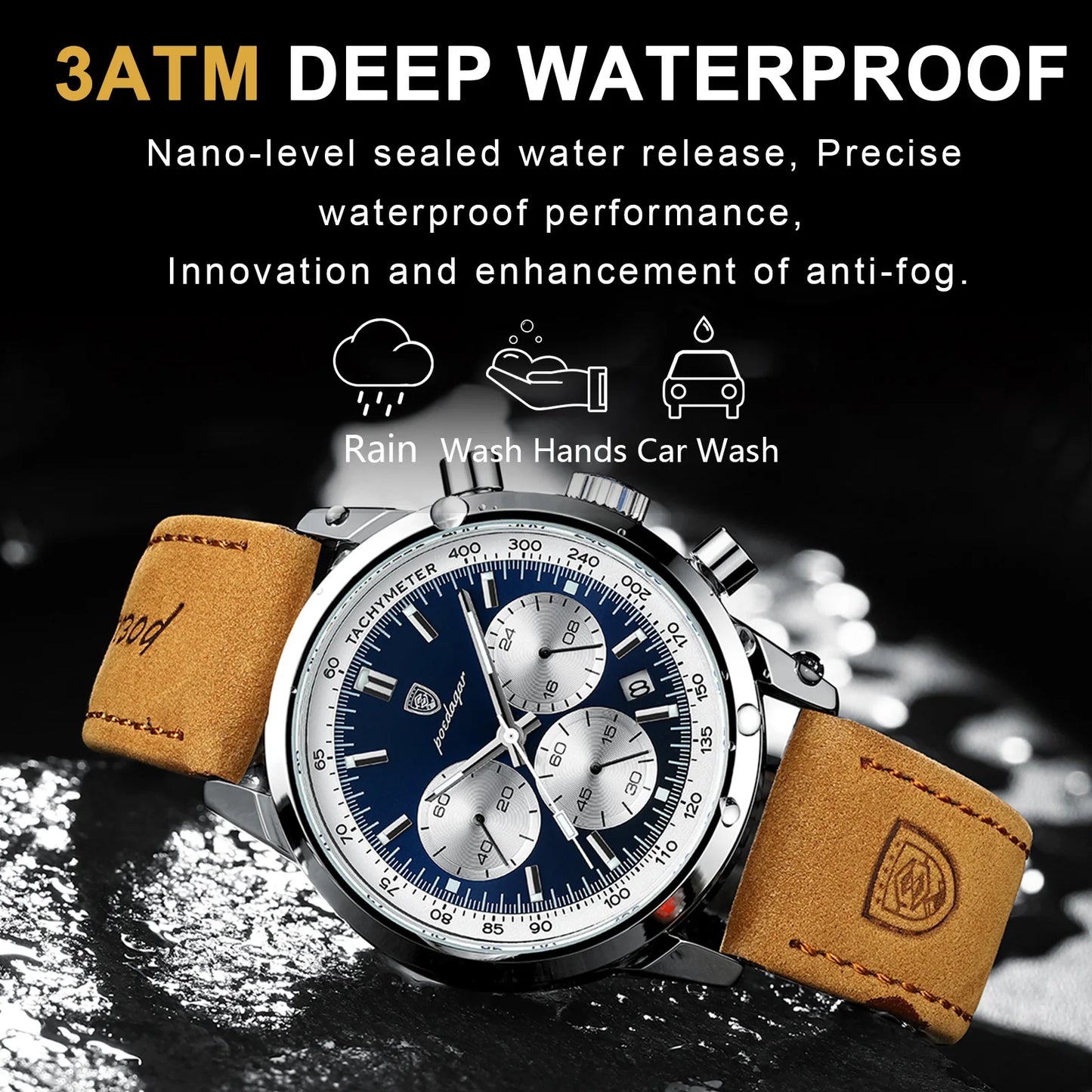 POEDAGAR Luxury Man Watch High Quality Waterproof Chronograph Luminous Men's Wristwatch Leather Men Quartz Watches Casual Clock